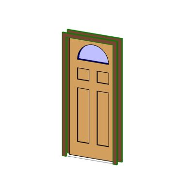 Entry door with detailed arched glass