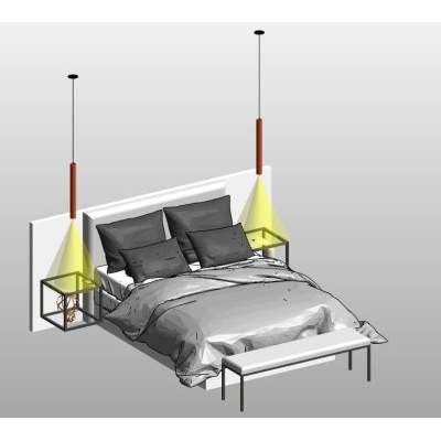 Double bed with floating nightstands