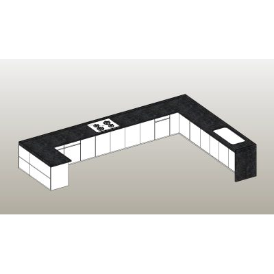 U-shaped kitchen cabinet with marble top
