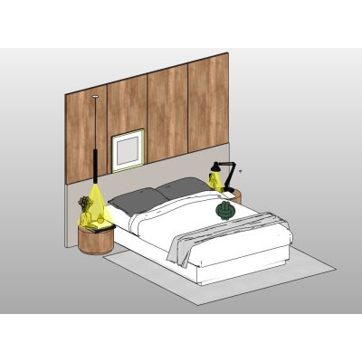 Bedroom set with wood panel wall