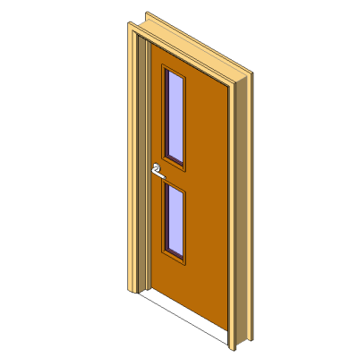 Wooden door with 2 modern glass panels