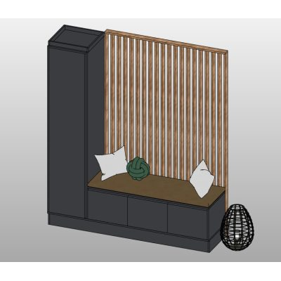 Storage bench with slatted wood panel