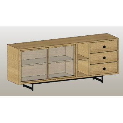 Wide sideboard with sliding glass panels