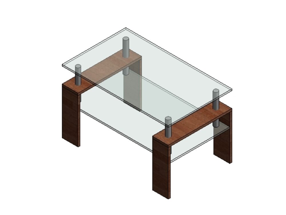 Coffee table in glass and wood materials