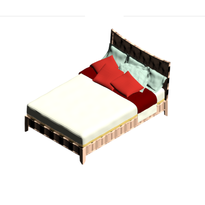 Wooden Bed with Red Accents