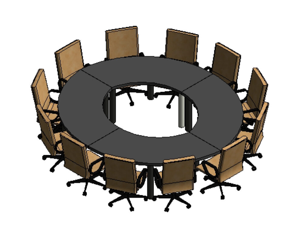 Circular conference table with chairs