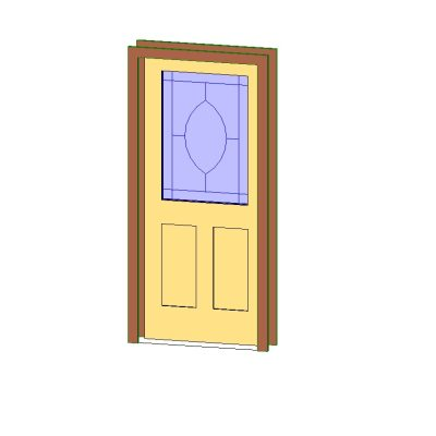 Wooden door with decorative glass