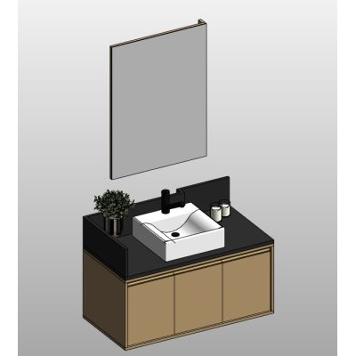 Floating vanity with square vessel sink