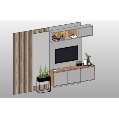 Bedroom TV panel with wall cabinets