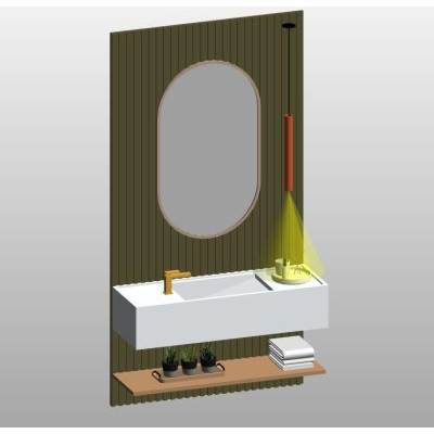 Wall-hung washbasin with oval mirror