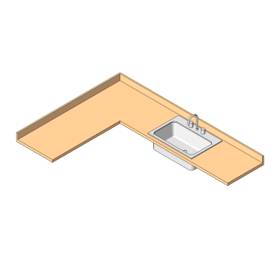 L-Shaped Wooden Kitchen Countertop with Integrated Sink