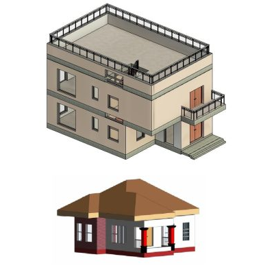 Two-Story House with Roof Terrace and Balcony