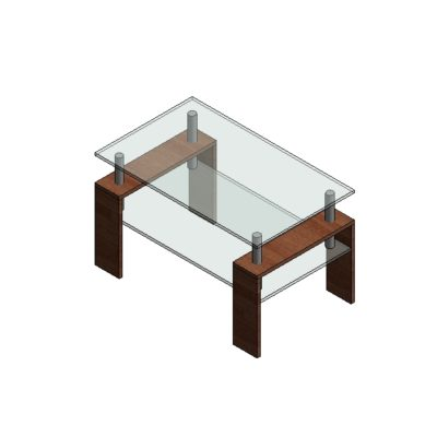 Coffee table in glass and wood materials