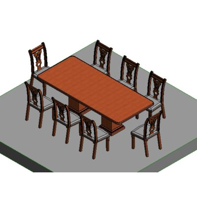 Wooden dining room with 6 to 8 chairs in revit