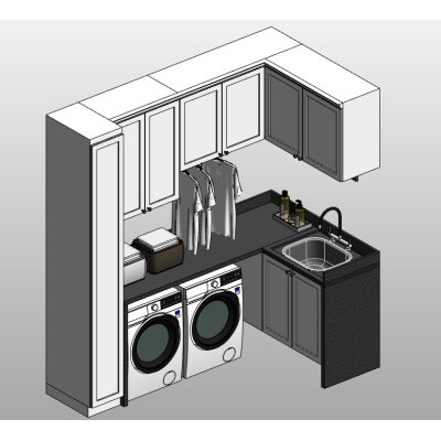 L-shaped laundry room with sink