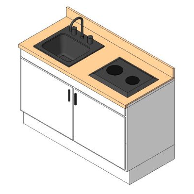 Kitchen counter with modern sink and cooktop
