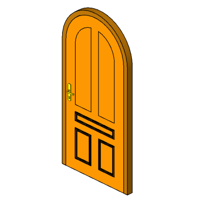 Arched wooden door with detailed panels