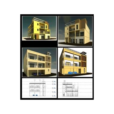 Commercial building 3 levels with private parking - revit