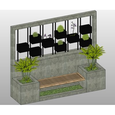 Planter bench with palms and greenery
