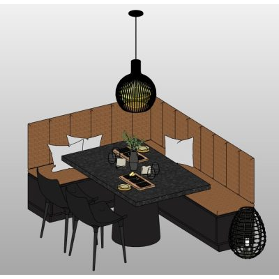 Corner dining banquette with table