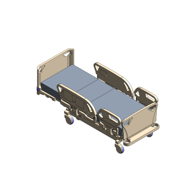 Hospital bed with detailed side rails