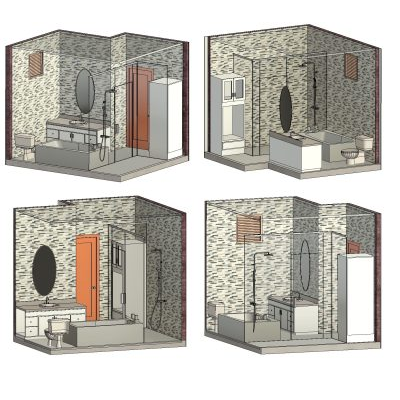 Modular Bathroom Set with Shower, Tub and Vanity