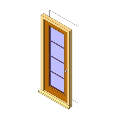 Glass door with five divided panels