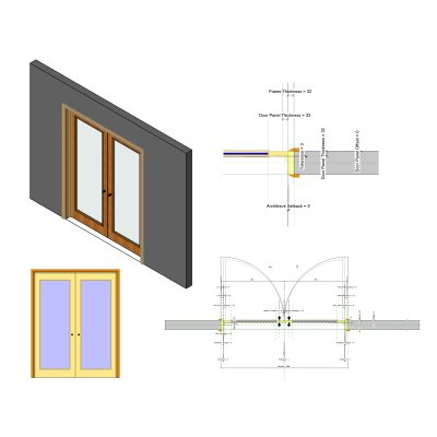 Double leaf door with glass