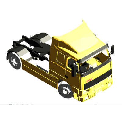 Semi truck with modern yellow cab