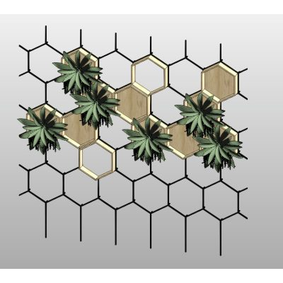 Hexagonal room divider with plants