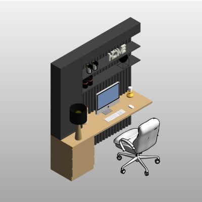 Office Desk with Wall-Mounted Shelves