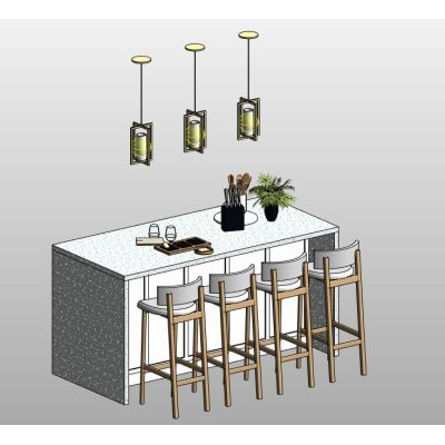 Kitchen island with 4 wood stools