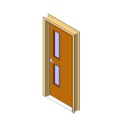 Wooden door with 2 modern glass panels