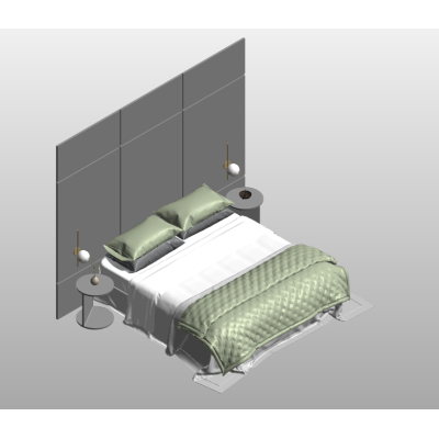 Modern bed with upholstered headboard