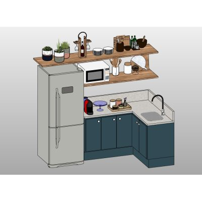 Compact kitchen with floating shelves