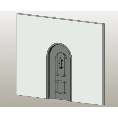 Arched door with detailed wood panels