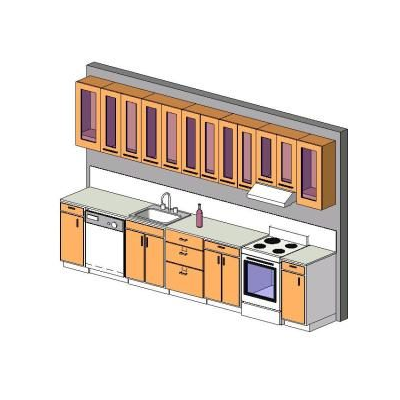 Wall-Mounted Kitchen Cabinets with Appliances