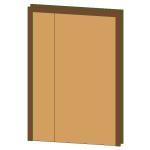 Double door with modern R-panel oculus