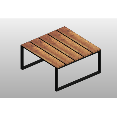 Outdoor wood plank table steel frame