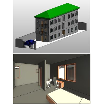 Apartment building with compact modern plan