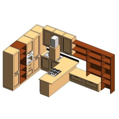Kitchen set with detailed wood island
