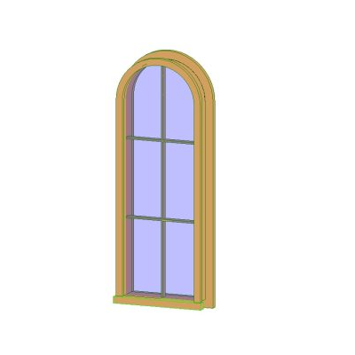 Arched window with detailed wood frame