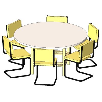 Round Wooden Dining Set with Tubular Chairs