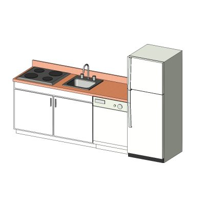 Kitchen unit with cooktop sink fridge modern