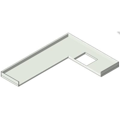 Curved L-counter with seamless sink