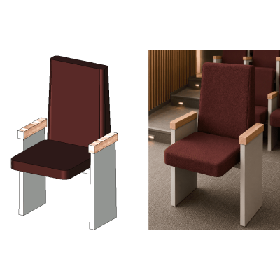 Auditorium chair with wooden arms