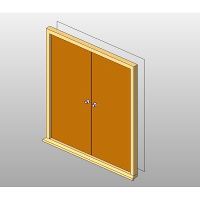 Double wooden door with detailed frame