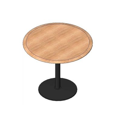 Round wooden table with modern base