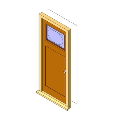 Wooden door with decorative upper window