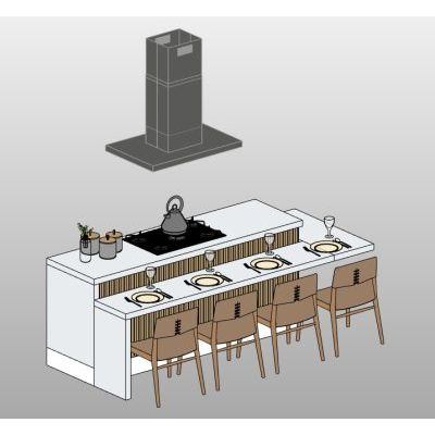 Kitchen island with cooktop and hood